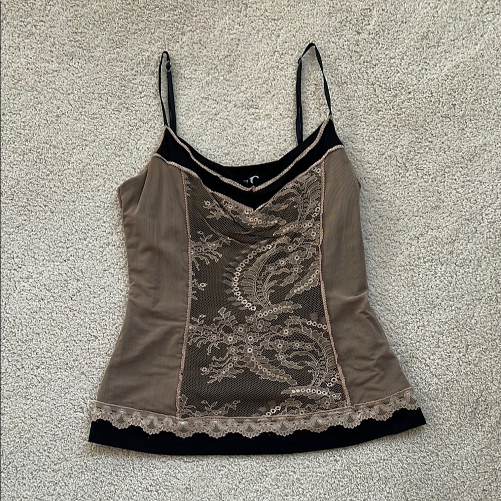Bebe O Sleeveless Camisole with Bustier and Embellished Lace
